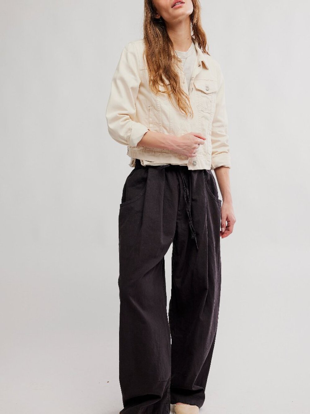 FREE PEOPLE Chambers Laid Back Pull On Pants / Black - Picture 2 of 6
